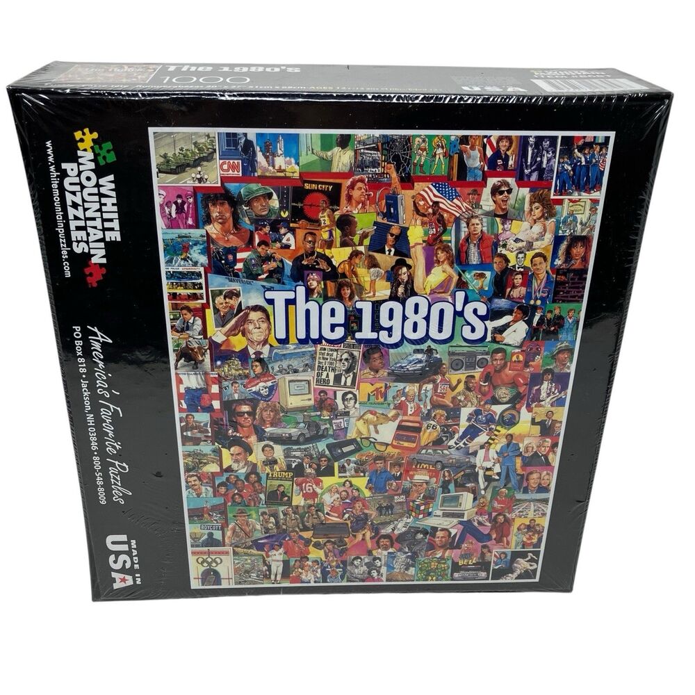 White Mountain Jigsaw Puzzle Black The 1980s 1000 Piece Pop Culture Collage USA